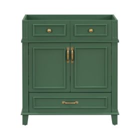 30 Inch Bathroom Vanity Without Top, Solid Wood Frame Bathroom Storage Cabinet With Soft Close Door, Frame Only Bathroom Storage Cabinet, Vintage (Color: GREEN)