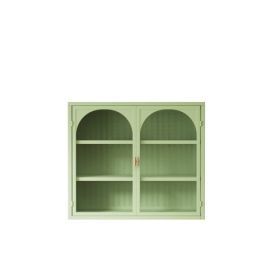Glass Door Modern Two-door Wall Cabinet, Wall Cabinet With Characteristic Woven Pattern, Green Unavailable Platforms- Temu (Color: GREEN)