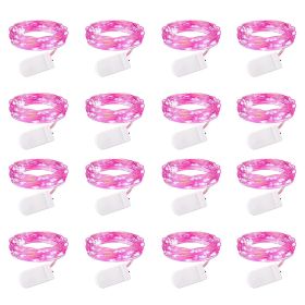 16 Pack Led Fairy Lights Battery Operated String Lights Waterproof Silver Wire 7 Feet 20 Led Firefly Starry Moon Lights For DIY Wedding Party Bed (Color: Pink)