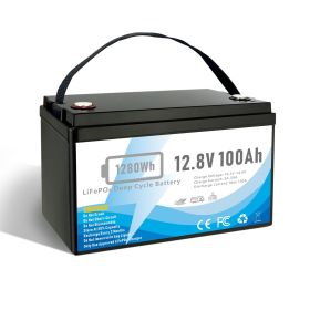In stock 12V lithium battery 12V100AH RV lithium battery outdoor lithium battery LiFePO4 energy storage battery (Color: Black)