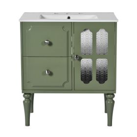 Vintage Style 30inch Bathroom Vanity With Ceramic Sink Combination (Color: GREEN)